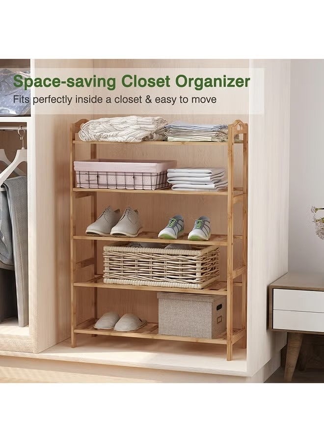 Easy Shop 5-Tier Bamboo Shoe Rack Organizer Multi-Function Storage Shelf Space-Saving Shoe Stand for Entryway Bedroom Living Room Natural Bamboo 67cm - Image 2